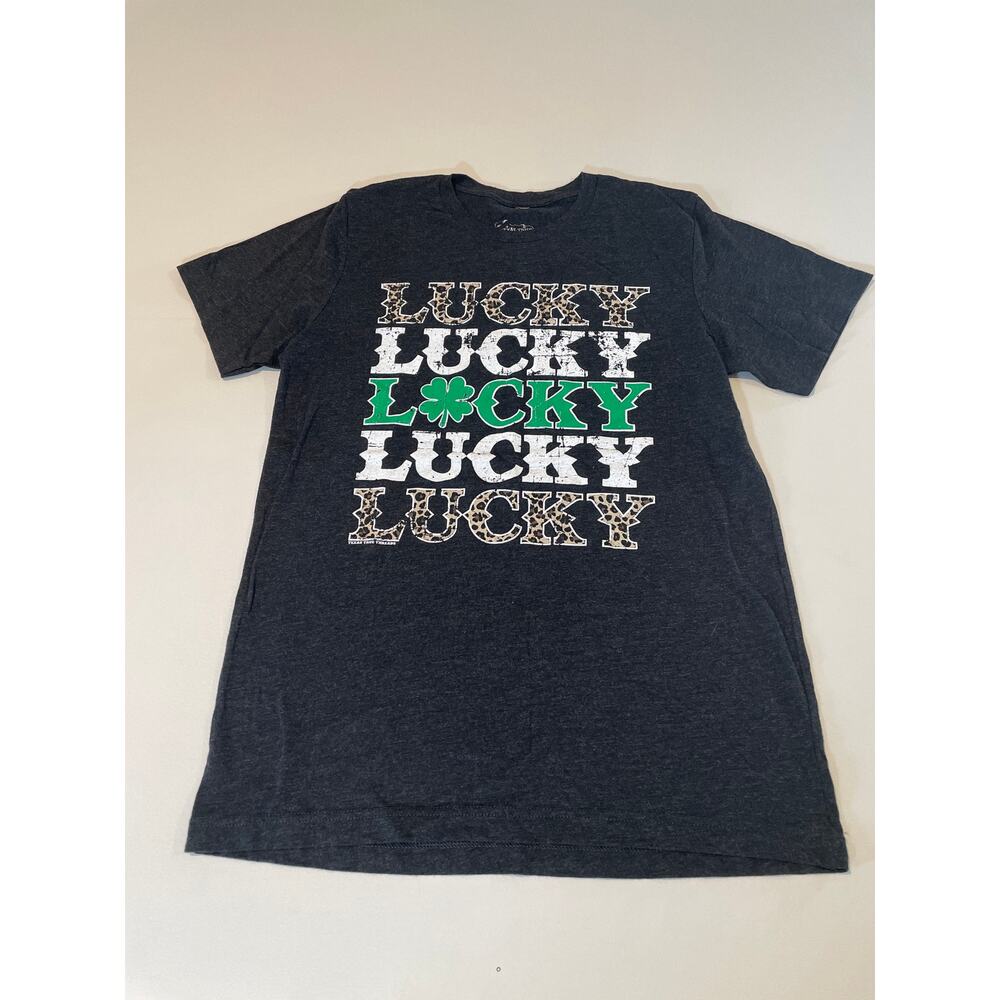Texas True Threads Charcoal Gray “Lucky” Graphic Tee Size M - Made in USA